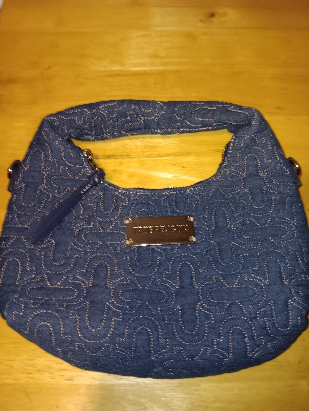 True Religion Navy Blue Quilted Logo Mini Hobo Bag